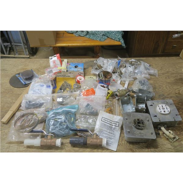 Various Hardware Items - A lot New in Package: Steel Strapping / Clamps/ Hooks / Cuboard Handles / S