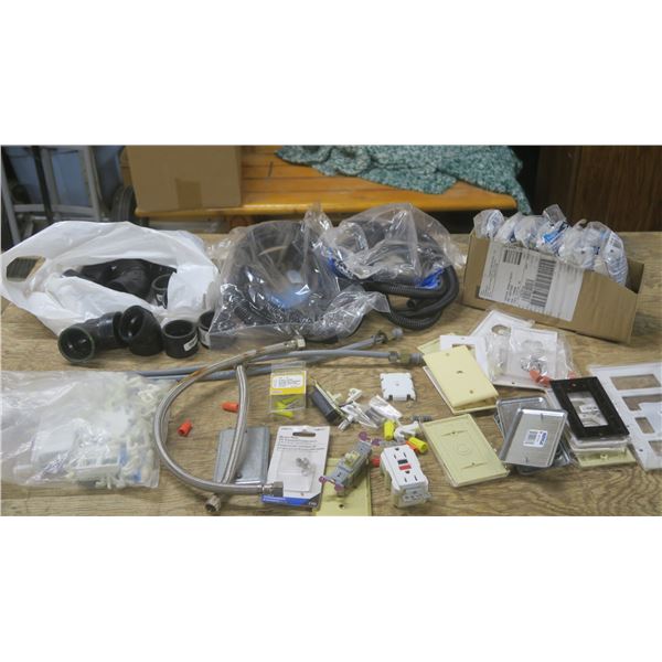 15 PCV Fittings - Various Sizes / Lots Of Light Switch Covers and Hardware / Water Lines / 2x Wire P