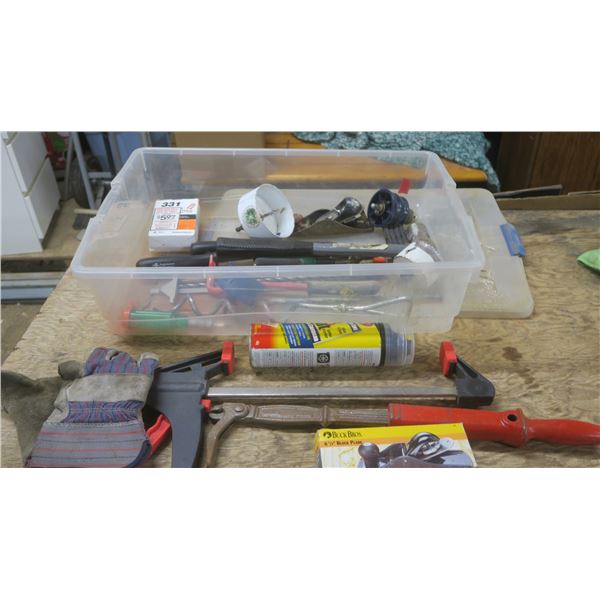 Bin Filled with: C-Clamp / Block Plane / Various Hand Tools / Various Hardware Items