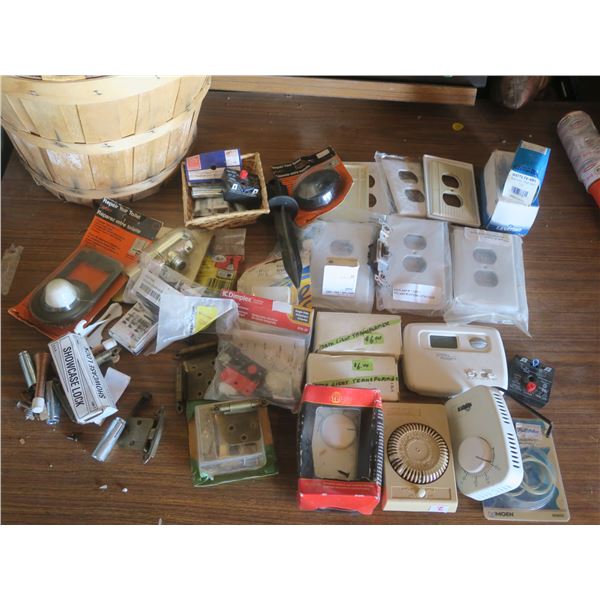 Basket of Misc Hardware Items - Lots of Outlet Covers and Thermostats