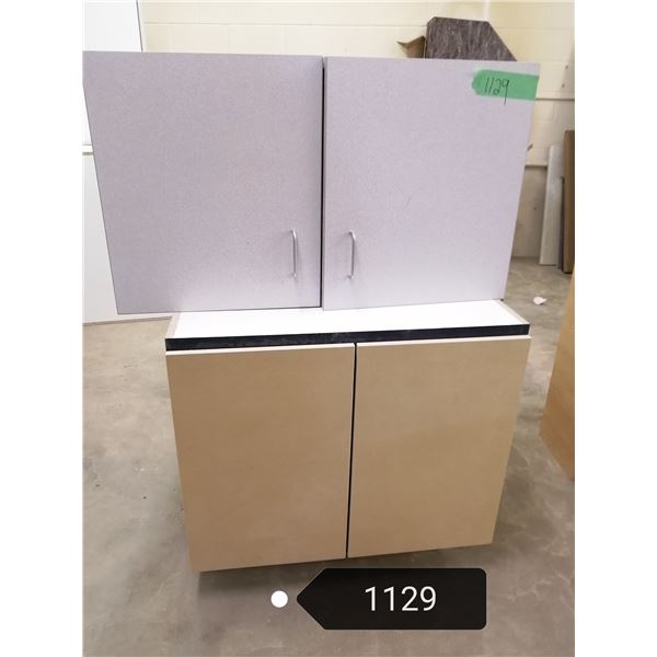 2 composite cabinets, base with paintable mdf doors & upper finished doors