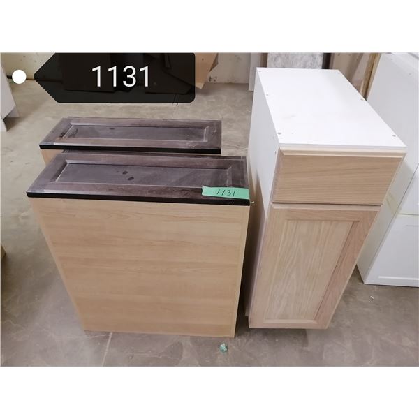 2 large dark finished maple drawers &  additional base with drawer & door, 2 drawers in maple melami