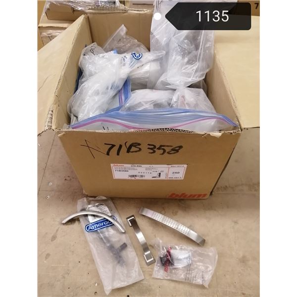 Large selection of cabinet hardware pulls, variety of sizes & finishes. Mostly light metal colours