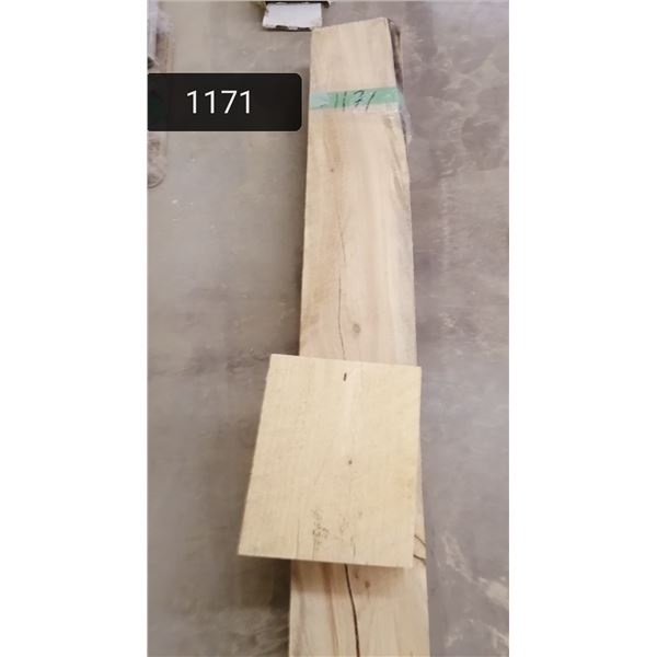 Long thick piece of solid rough cut stock lumber for mantle  and smaller piece for supports