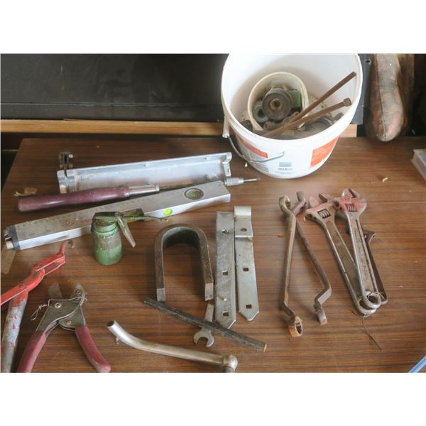 Small Bucket of Assorted Tools & Hardware