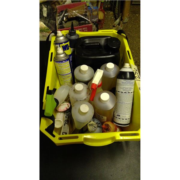 Tote with Misc fluids and supplies