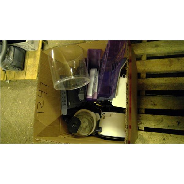 Receivers, crock pot, fry pan, and misc items in box