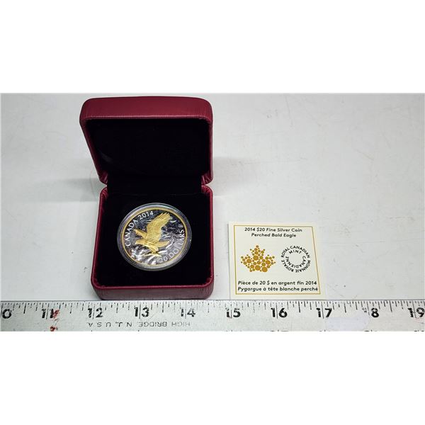 2014 $20 Gold Bald Eagle. Gold-plated 99.99% pure Silver. Housed in its original RCM case & box of i