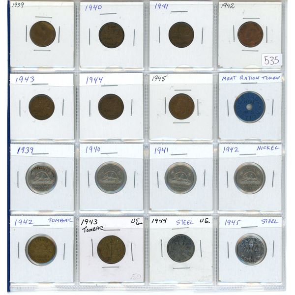 Complete Canadian World War II Small Cents & 5 Cents 1939 – 1945. Includes Both Tombacs & Steel 5 Ce