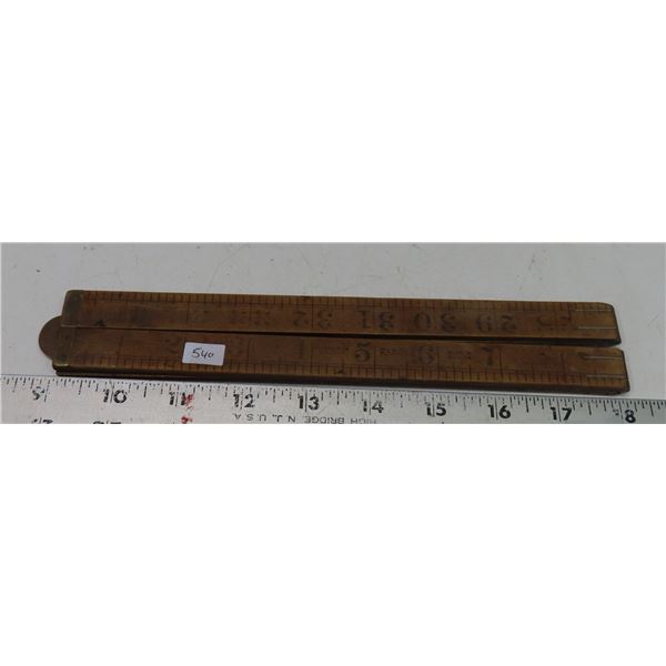 old wooden & brass rebone 2 ft long foldable measuring scale