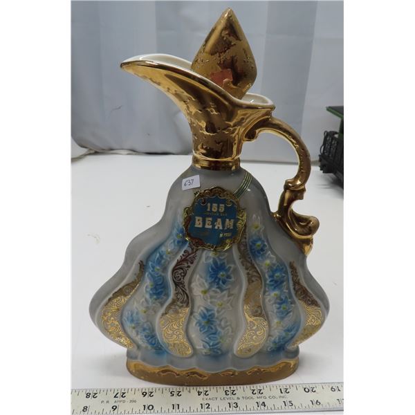 Vintage blue white floral gold painted jim beam decanter rare HTF decanter bottle