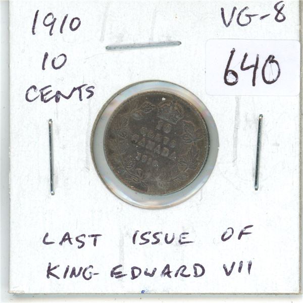 1910 Canadian silver 10 cent coin