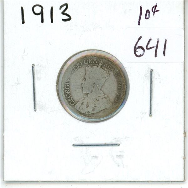 1913 Canadian silver 10 cent coin