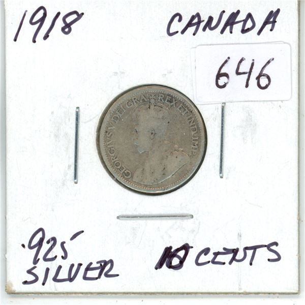 1918 Canadian silver 10 cent coin