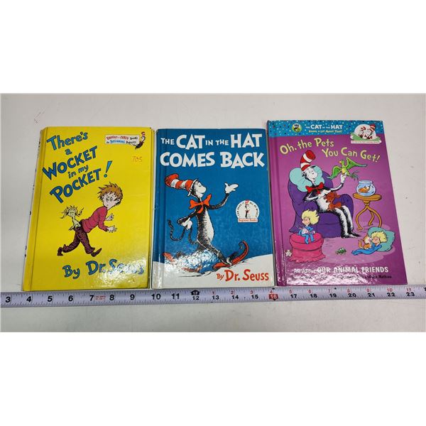 3 Vintage Dr. Seuss books - "There's a wocket in my pocket", "The cat in the hat comes back", & "Oh,