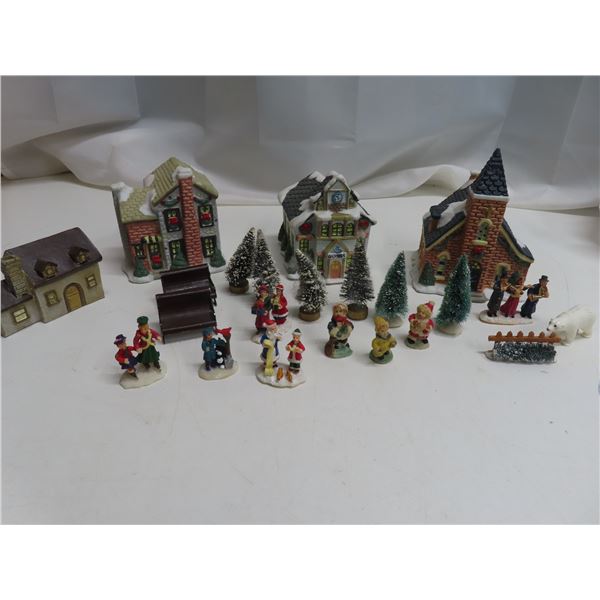 Ceramic christmas house and figurine lot