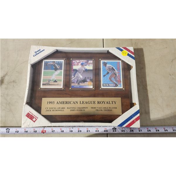 1993  American League Royalty  framed 3 baseball cards - sealed - 12.5 x9.5 