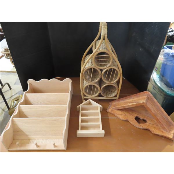 4pc shelf package - 3 hanging shelves and 1 wicker wine rack