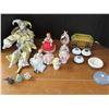 Image 1 : Assorted decorative items - porcelain figurines, jester doll, etc.