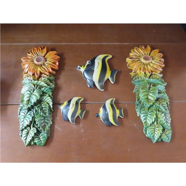 Chalkware items - sunflower and fish