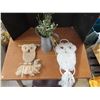 Image 2 : Decorative items - hanging owls, metal pitcher with grass (fake)
