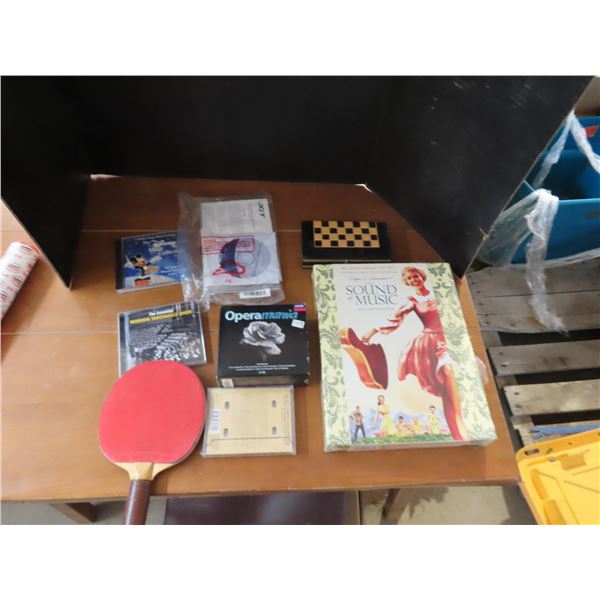 Misc items - Sound of music, music CDs, ping pong paddle, etc.