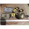 silver plate EP copper teapot, 2 trays, 2 sugar bowls and 2 creamer cups