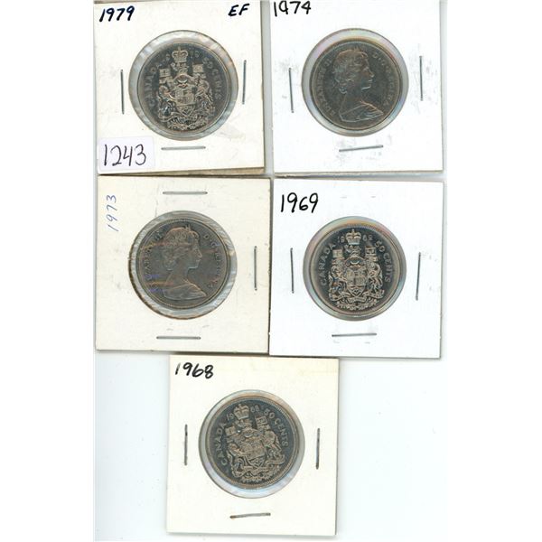 Set of 5 - 1968-69, 1973-74 & 1979 Canadian 50 cent coins