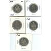 Image 1 : Set of 5 - 1968-69, 1973-74 & 1979 Canadian 50 cent coins