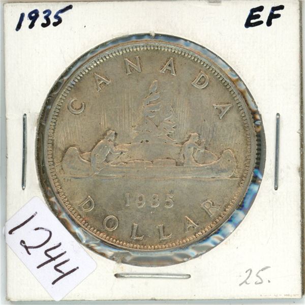 1935 Canadian silver voyageur 1 dollar coin