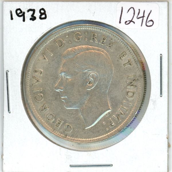 1938 Canadian silver voyageur 1 dollar coin