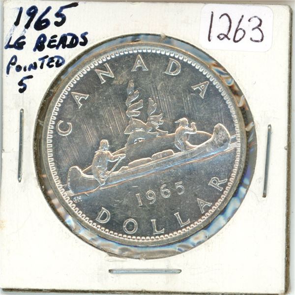 1965 Lrg Beads, Canadian silver voyageur 1 dollar coin