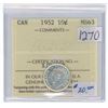 Image 1 : 1952 Canadian graded silver 10 cent coin - ICCS - MS63