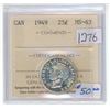 Image 1 : 1949 Canadian graded silver, 25 cent coin - ICCS - MS63