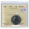 Image 1 : 1991 Canadian graded, 25 cent coin - ICCS - MS65