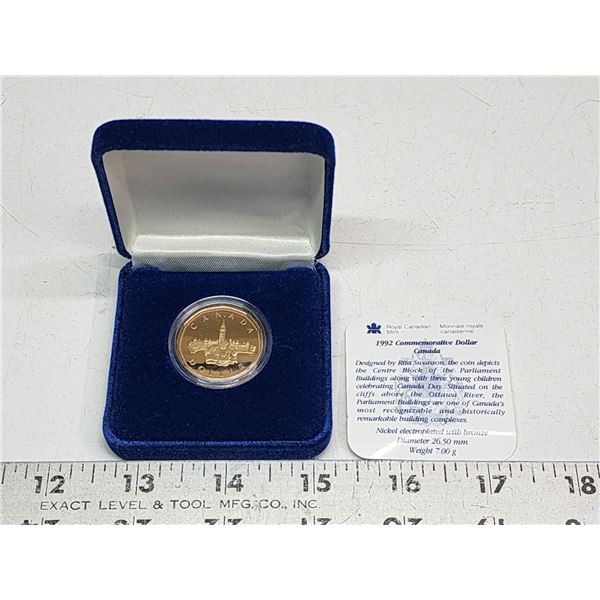 1992 Commemorative, Canadian 1 dollar  parliament  loonie coin