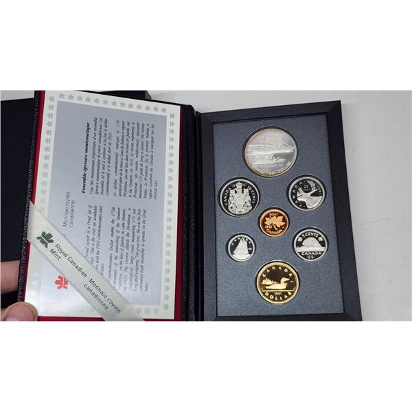 1991 Canadian double dollar 7 coin proof set - Frontenac silver dollar - in case