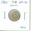 Image 1 : 1901 Canadian Victorian Silver 5 Cents. The last issue of Queen Victoria. EF-40.