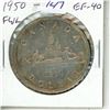 Image 1 : 1950 Full Water Lines Canadian Silver Dollar. EF-40.