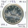 Image 1 : 1965 Small Beads, Pointed 5 Canadian Silver Dollar. Variety 1. MS-63. Bright White.