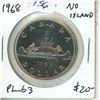 Image 1 : 1968 No Island Canadian Nickel Dollar. Proof Like-63. Scarce.