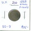 Image 1 : U.S. 1868 Nickel 3 Cents. Odd denomination. VG-8.