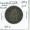 Image 1 : U.S. 1892 Columbian Exposition Silver Half Dollar. The first Commemorative U.S. coin. VF-30.