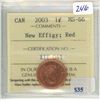 2003 Canadian 1 Cent ICCS certified & graded MS-66, New Effigy, Red. High grade.