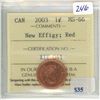 Image 1 : 2003 Canadian 1 Cent ICCS certified & graded MS-66, New Effigy, Red. High grade.