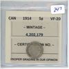 Image 1 : 1914 Canadian Silver 5 Cents, CCGG certified & graded VF-20.