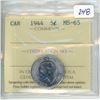 1944 Canadian Nickel 5 Cents, ICCS certified & graded MS-65.