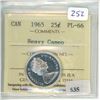 Image 1 : 1965 Canadian Silver 25 Cents, ICCS certified & graded PL-66 Heavy Cameo. High grade.