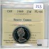 Image 1 : 1969 Canadian 25 Cents, ICCS certified & graded PL-66 Heavy Cameo. High grade.