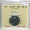 Image 1 : 2002P Canadian 25 Cents, ICCS certified & graded MS-65 Caribou.